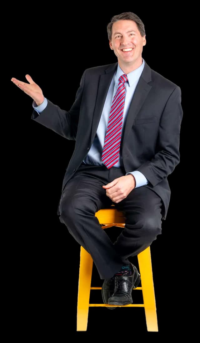 Hutch sitting on a stool